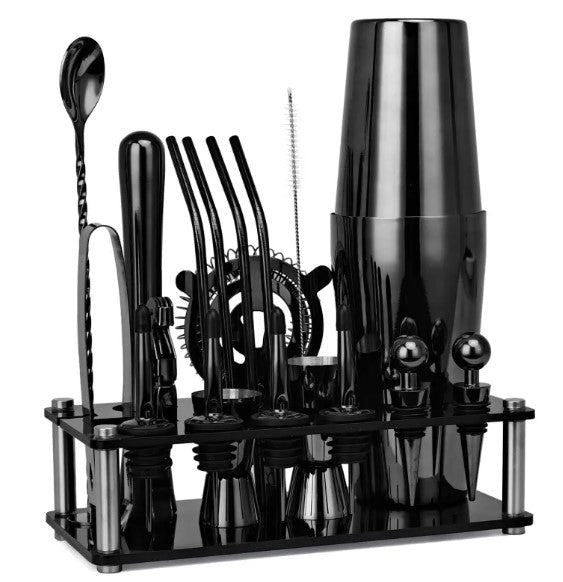Boston Cocktail Shaker Bar Set, 20-Piece with Stand