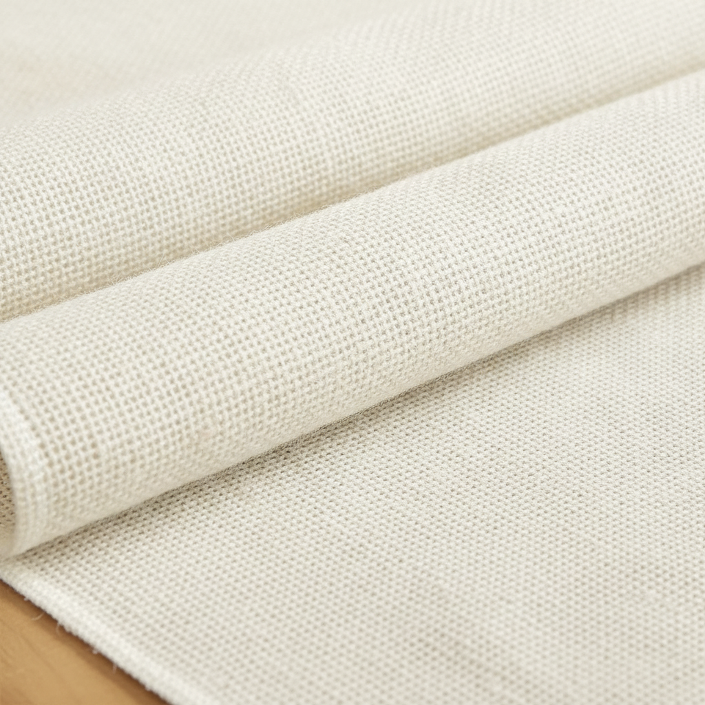 Close-up of the cream burlap open weave texture