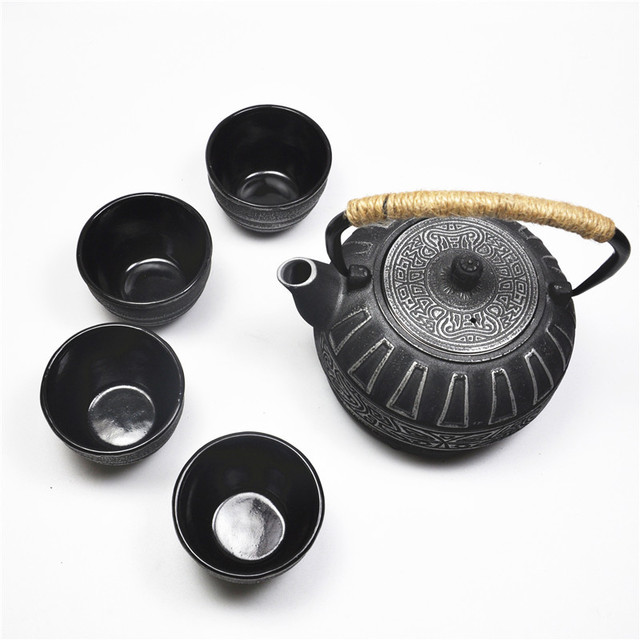 Black Textured Cast Iron Teapot