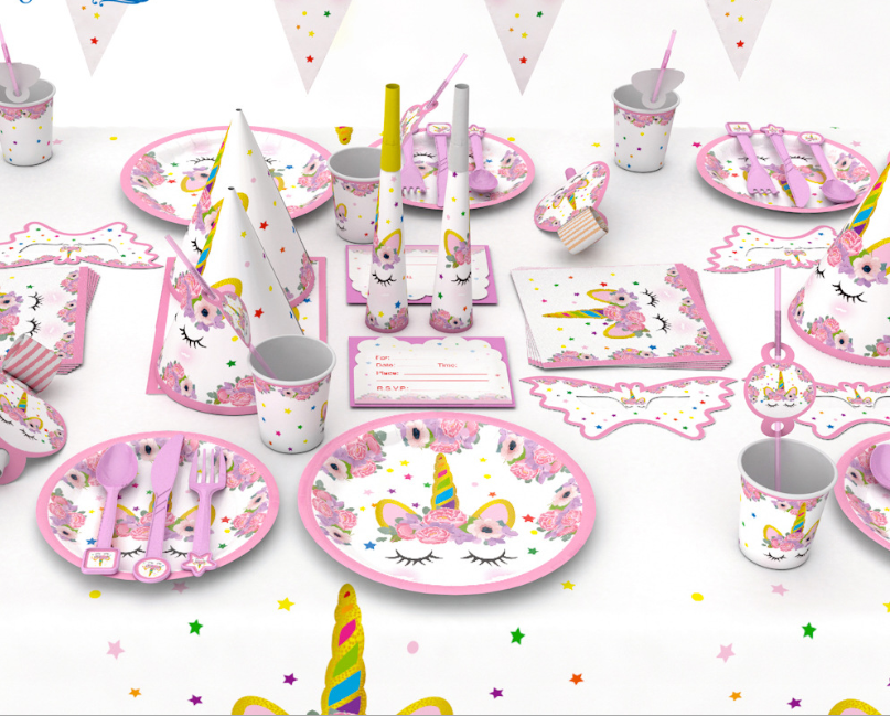 Pink Unicorn Party Tableware & Decorations Kit