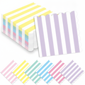 Fanned assortment of pastel stripe scalloped-edge paper napkins on white