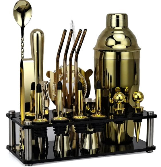 Boston Cocktail Shaker Bar Set, 20-Piece with Stand
