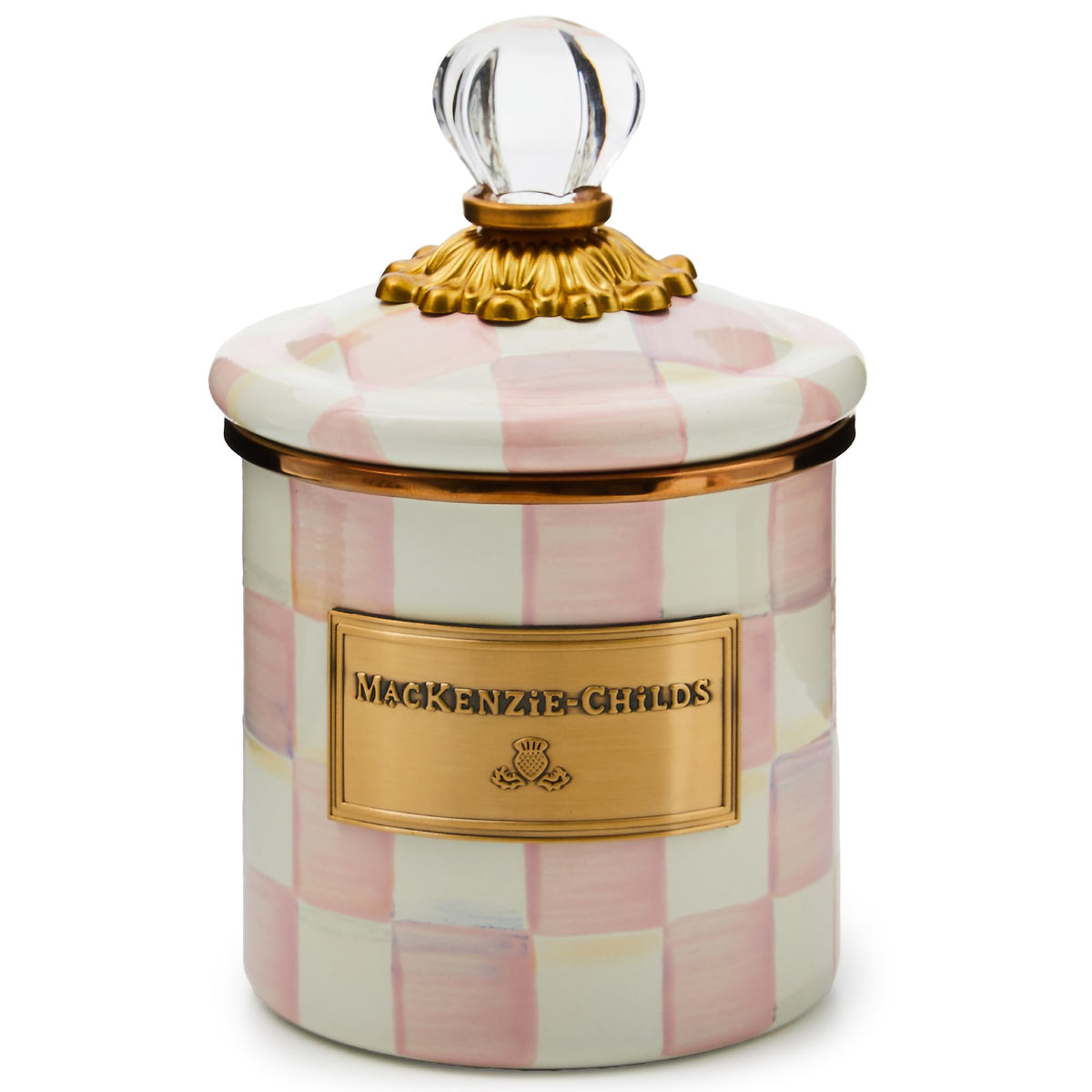Pink Check Enamel Storage Canister with Glass Knob