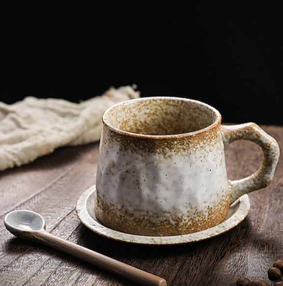 Japanese Vintage Stoneware Coffee Cup and Saucer