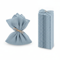 Dusty blue cheesecloth gauze napkins, set of 48, gathered bundle and stack on white
