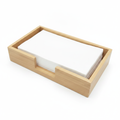 Natural light bamboo guest towel holder tray holding folded white napkins