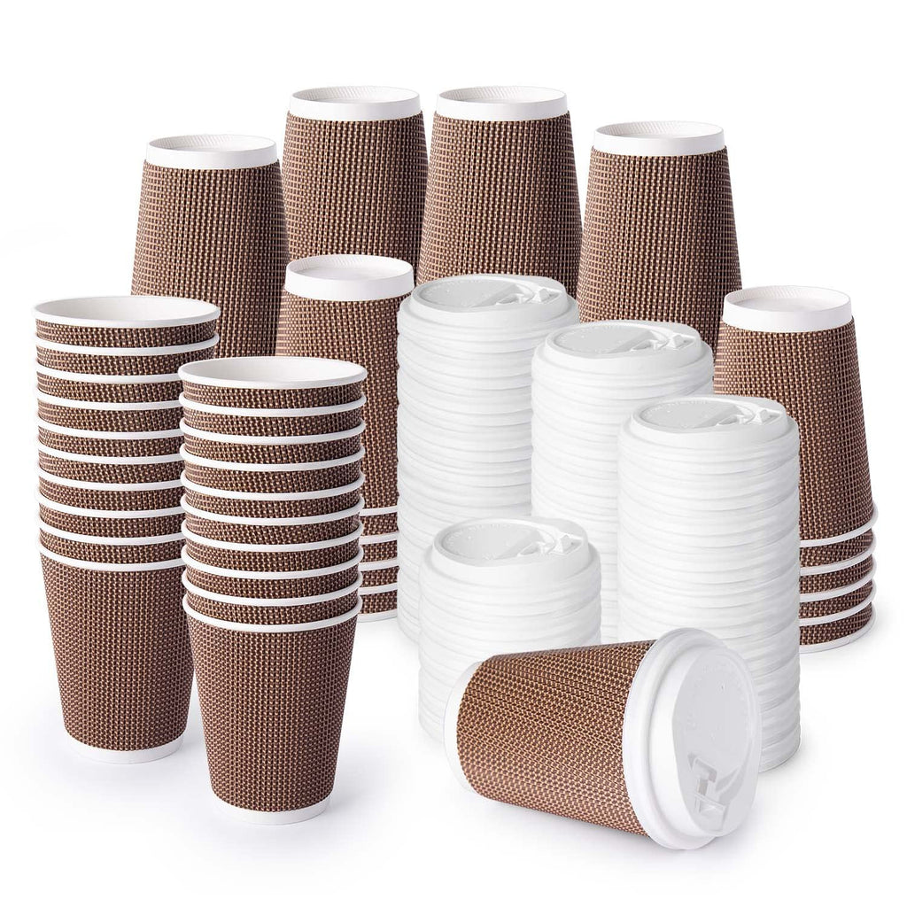 Insulated Ripple Coffee Cups with Lids, 12 oz, 100 pc