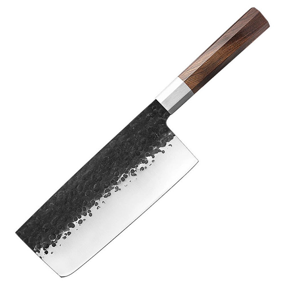Hand-Forged Hammered Steel Kitchen Knife with Octagonal Walnut Handle