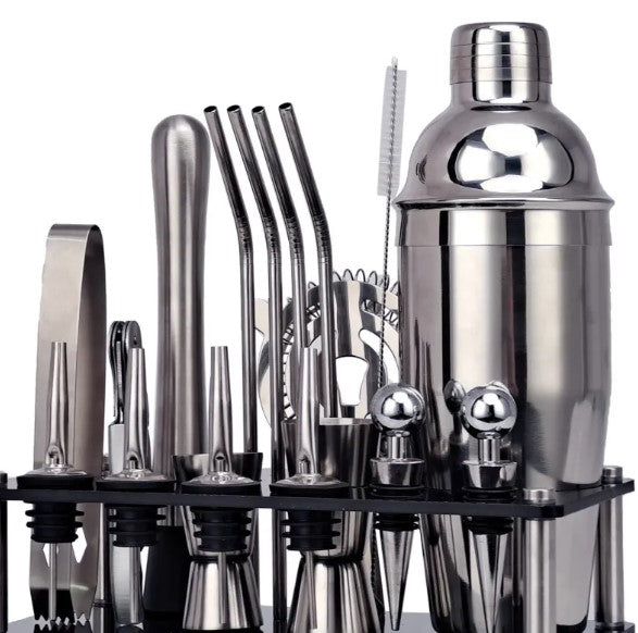 Boston Cocktail Shaker Bar Set, 20-Piece with Stand