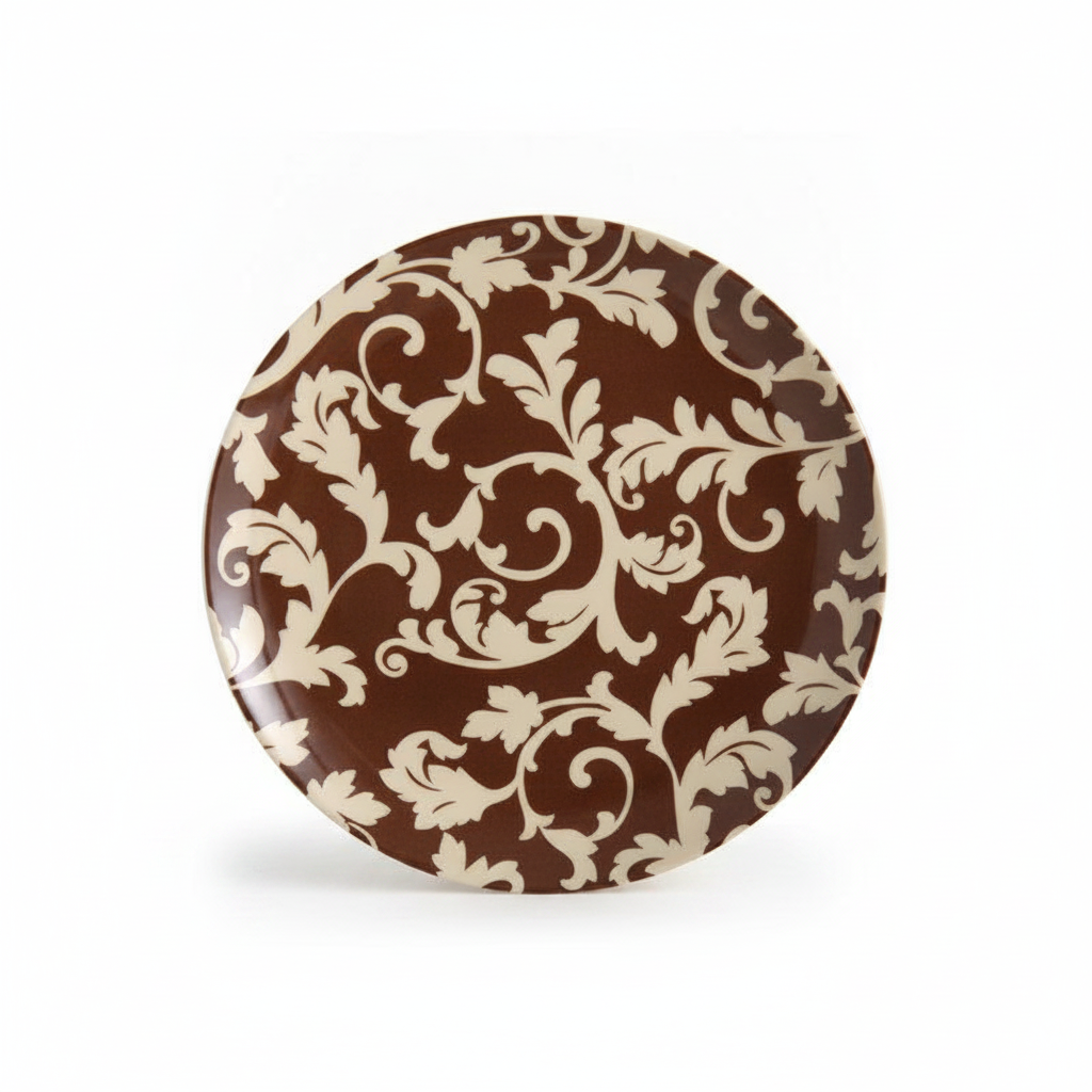 Chocolate-brown baroque damask ceramic decorative wall plate