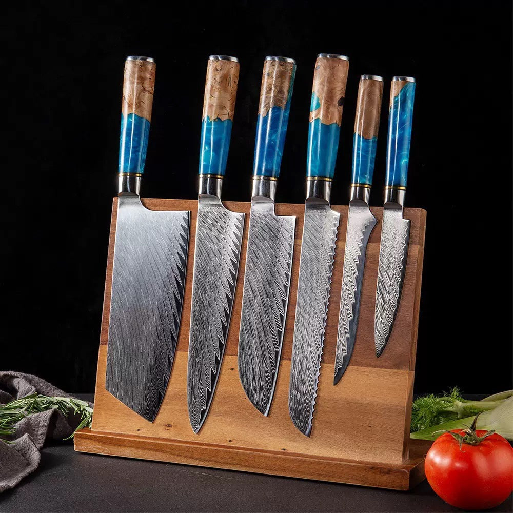 Damascus Pattern Steel Chef Knife & 7-Piece Set