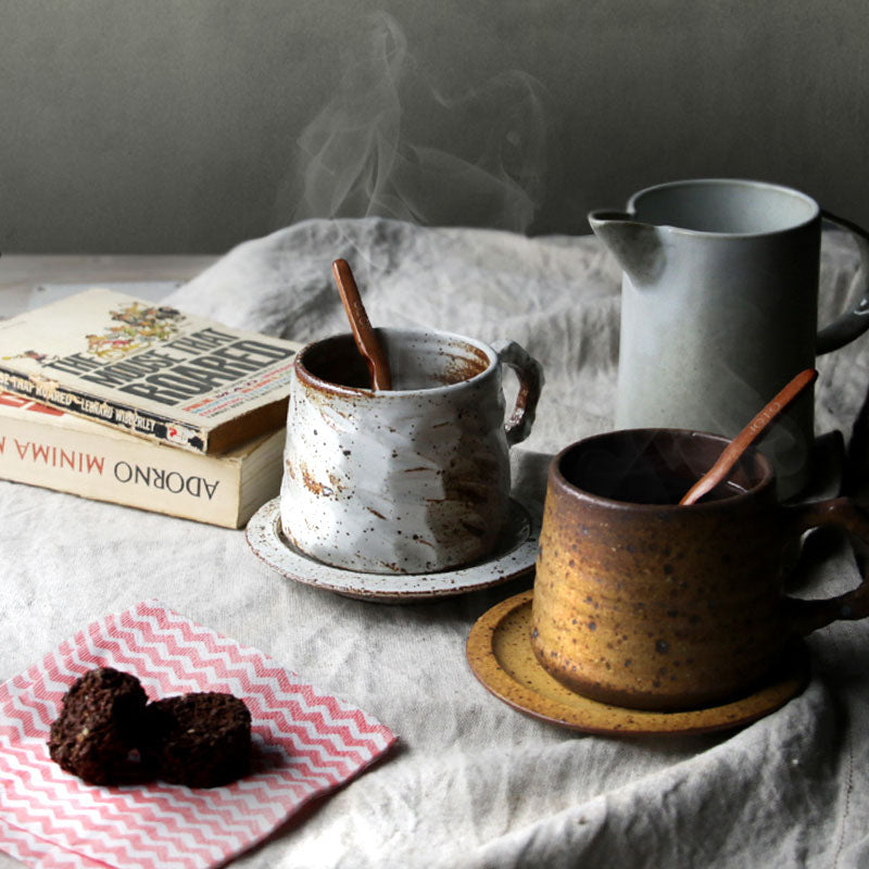 Japanese Vintage Stoneware Coffee Cup and Saucer