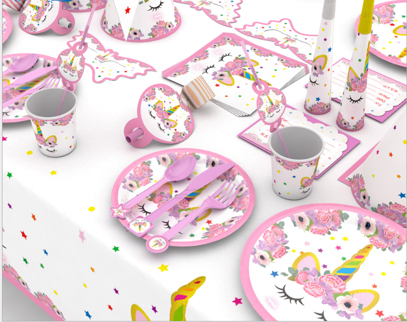 Pink Unicorn Party Tableware & Decorations Kit