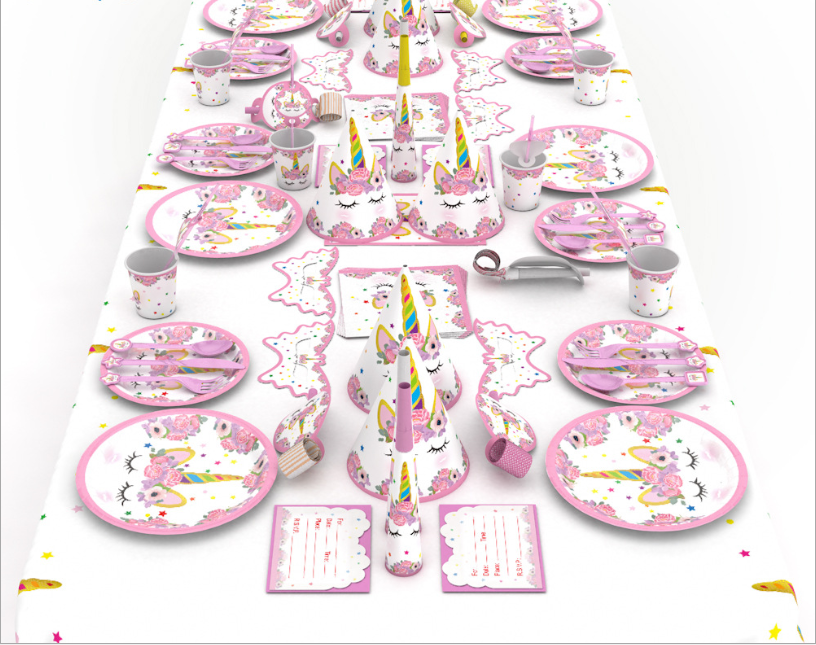 Pink Unicorn Party Tableware & Decorations Kit