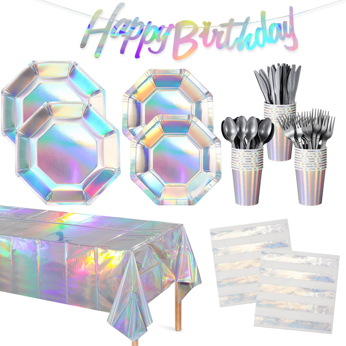Iridescent Birthday Tableware Set for 25 Guests