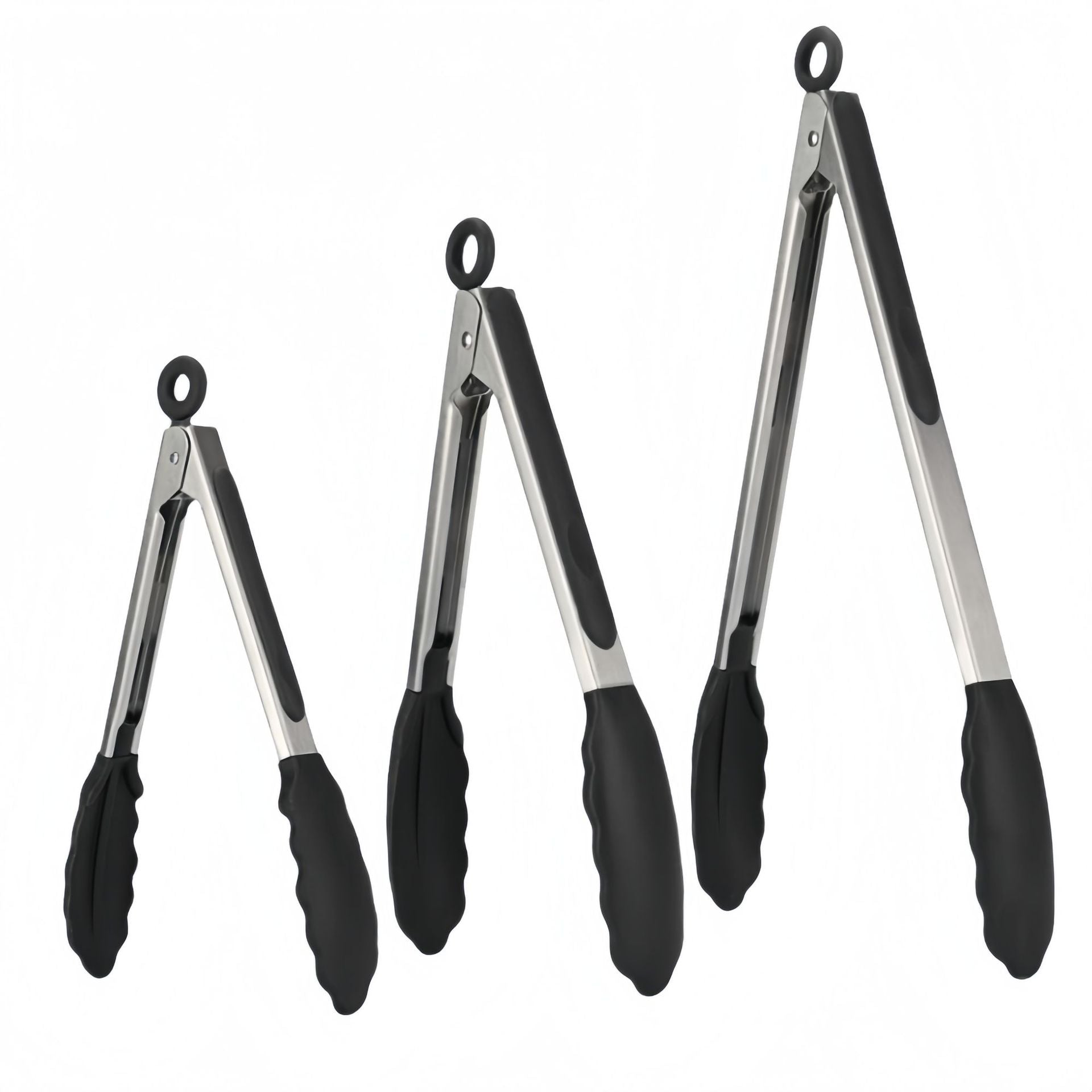 Silicone-Tipped Stainless Steel Kitchen Tongs, Set of 3 (7, 9 & 12 in)