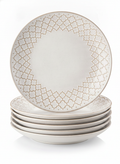 Marrakech cream ceramic dinner plates, set of 6 with Moroccan lattice relief rim, on white
