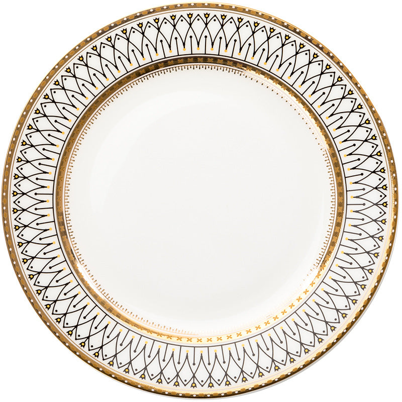 Gold-Trim Porcelain Plates with Patterned Border