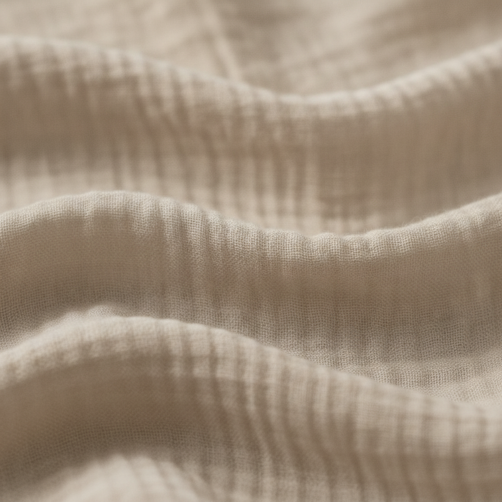 Close-up of soft crinkled cotton gauze weave texture