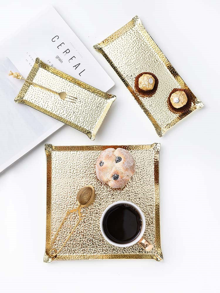 Gold Hammered Stainless Steel Serving Tray
