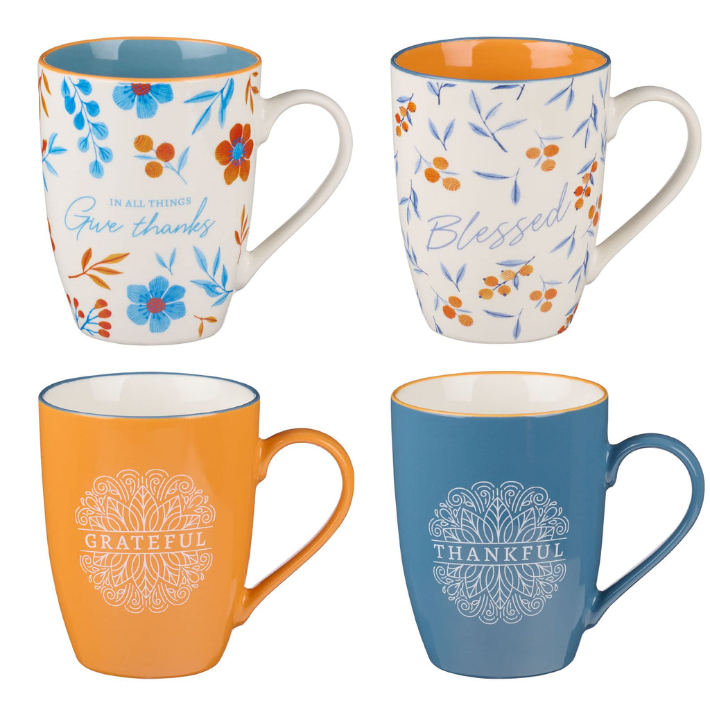 Floral Scripture Mug Set, 4 Mugs