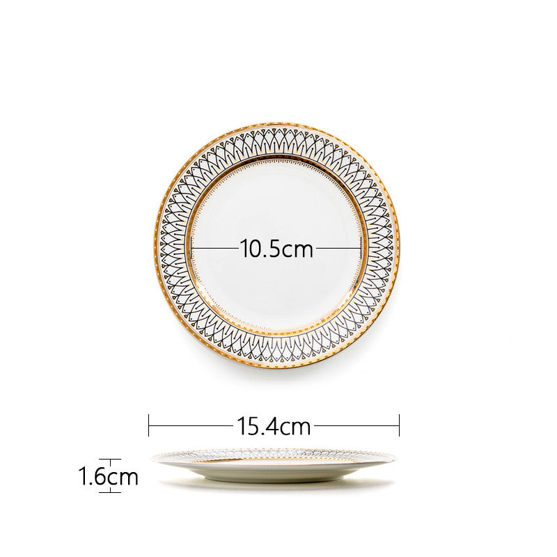 Gold-Trim Porcelain Plates with Patterned Border