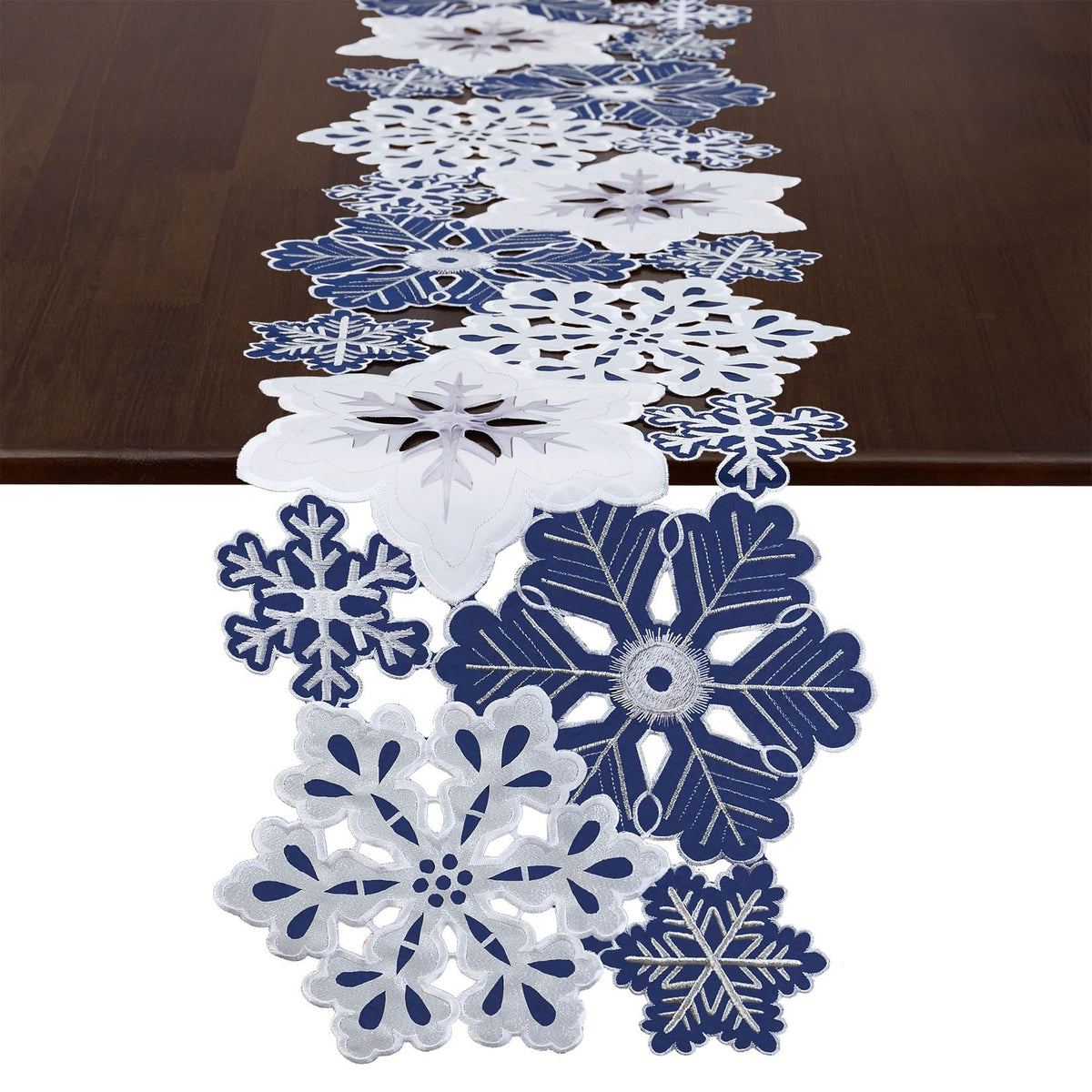 Navy Snowflake Christmas Table Runner, 14 x 54 in