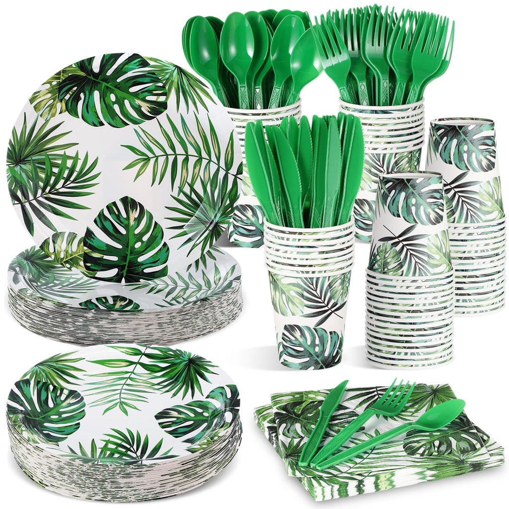 Tropical Leaf Party Tableware Set, 350 Pieces
