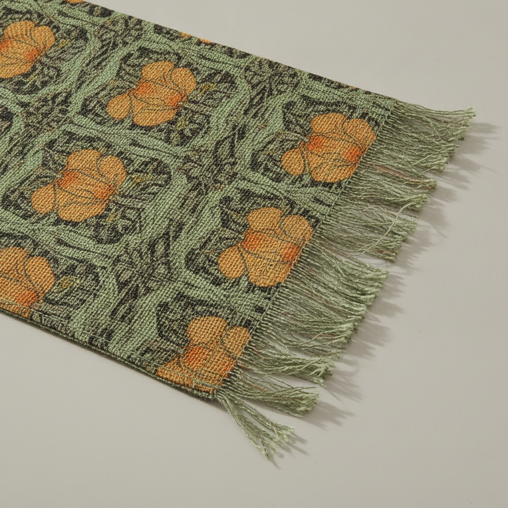 Detail of the fringed hemmed edge showing the burlap weave
