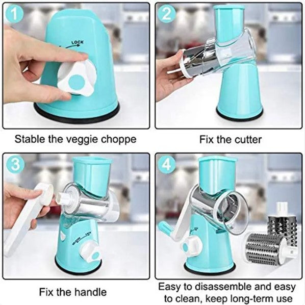 Rotary Vegetable Grater and Slicer with 3 Drums
