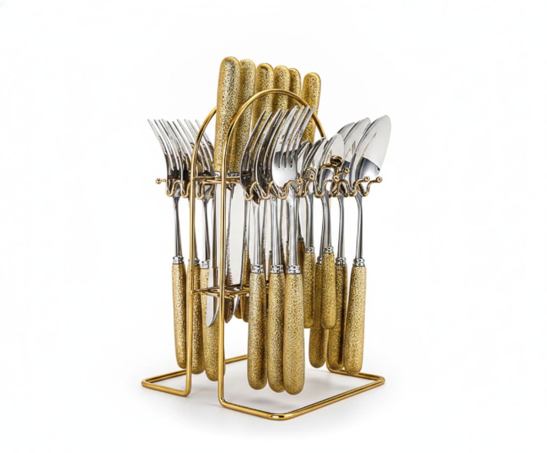 Regal stainless steel silverware set on white background