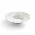 Roccia white stone-textured ceramic wide-brim pasta plate, studio white background