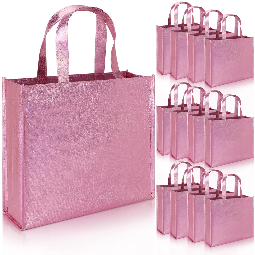 Large Pink Metallic Gift Bags, 12.6 x 10.6 x 3.9 in, 12 ct