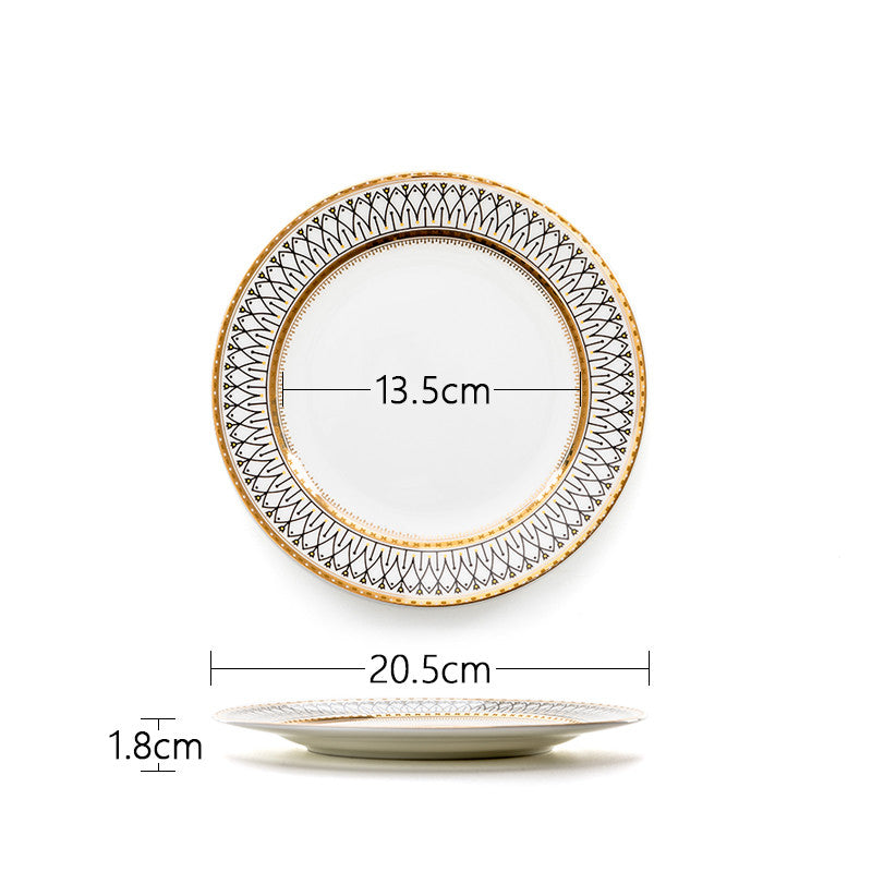 Gold-Trim Porcelain Plates with Patterned Border