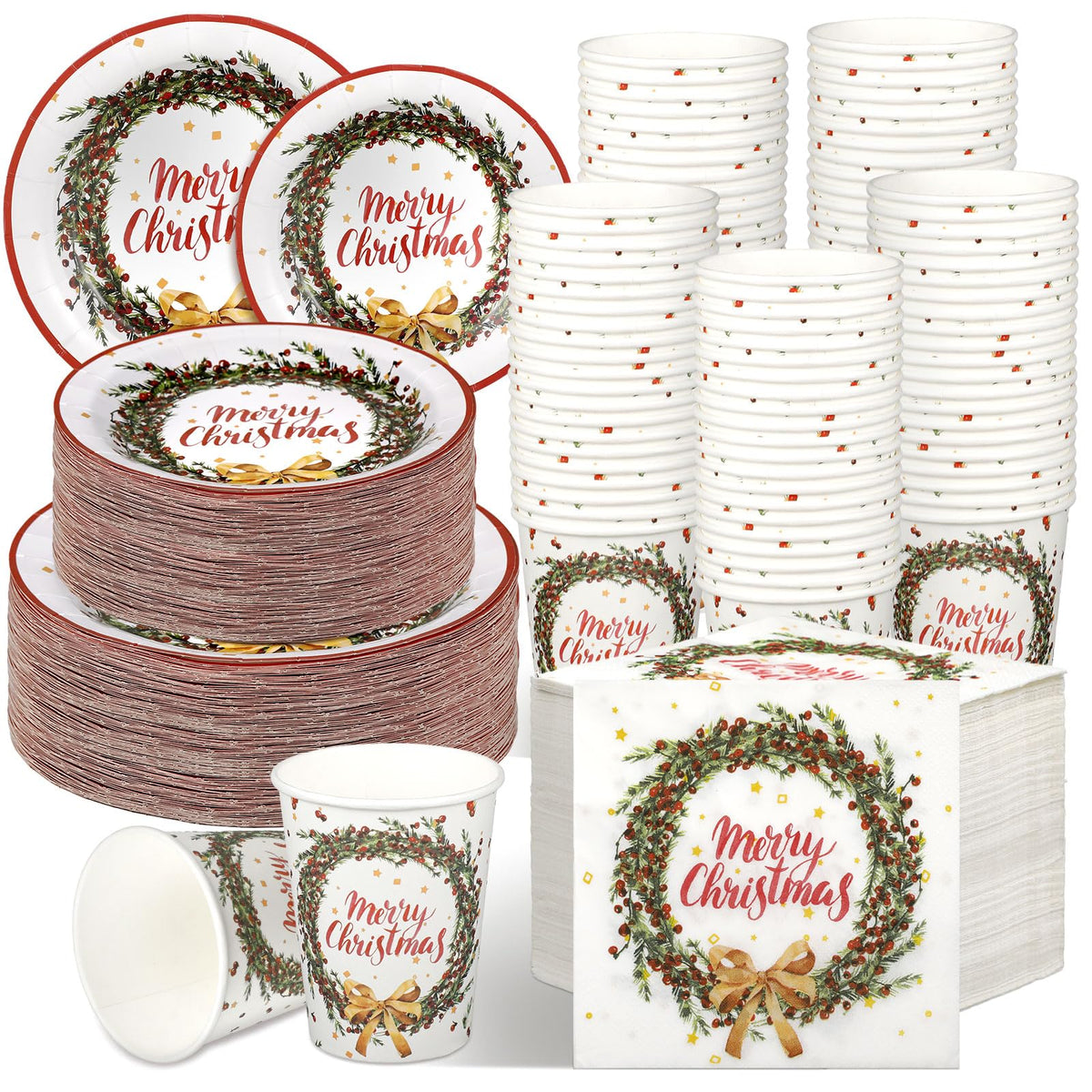 Holiday Wreath Party Tableware for 50, 250 pc