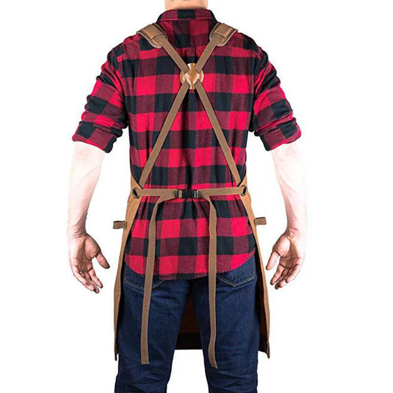 Brown Waxed Canvas Cross-Back Work Apron