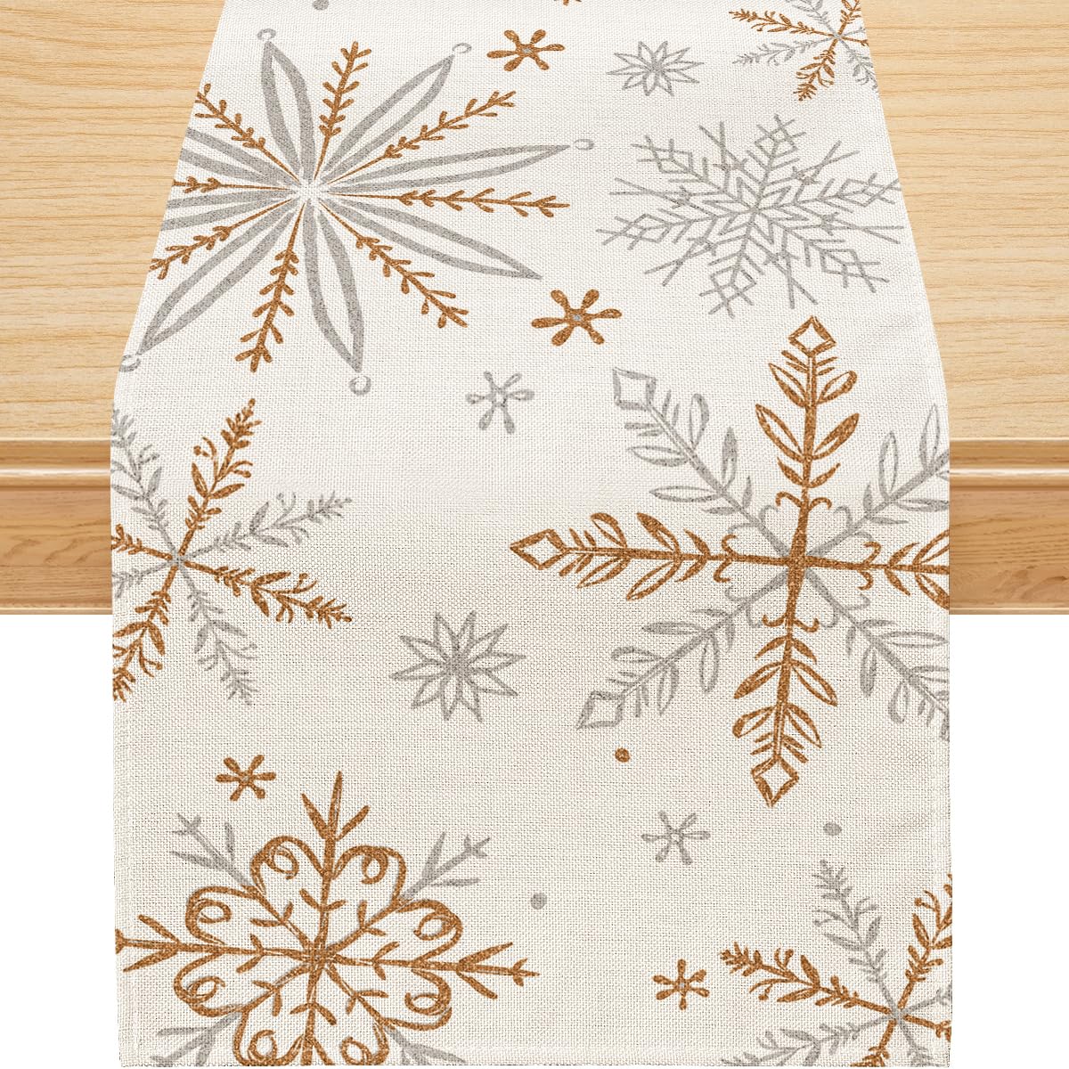 White and Gold Snowflake Table Runner, 13 x 60 in