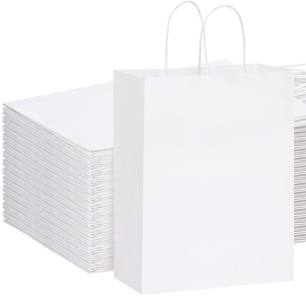 White Kraft Paper Gift Bags with Handles, 10 x 5 x 13 in, 100 ct