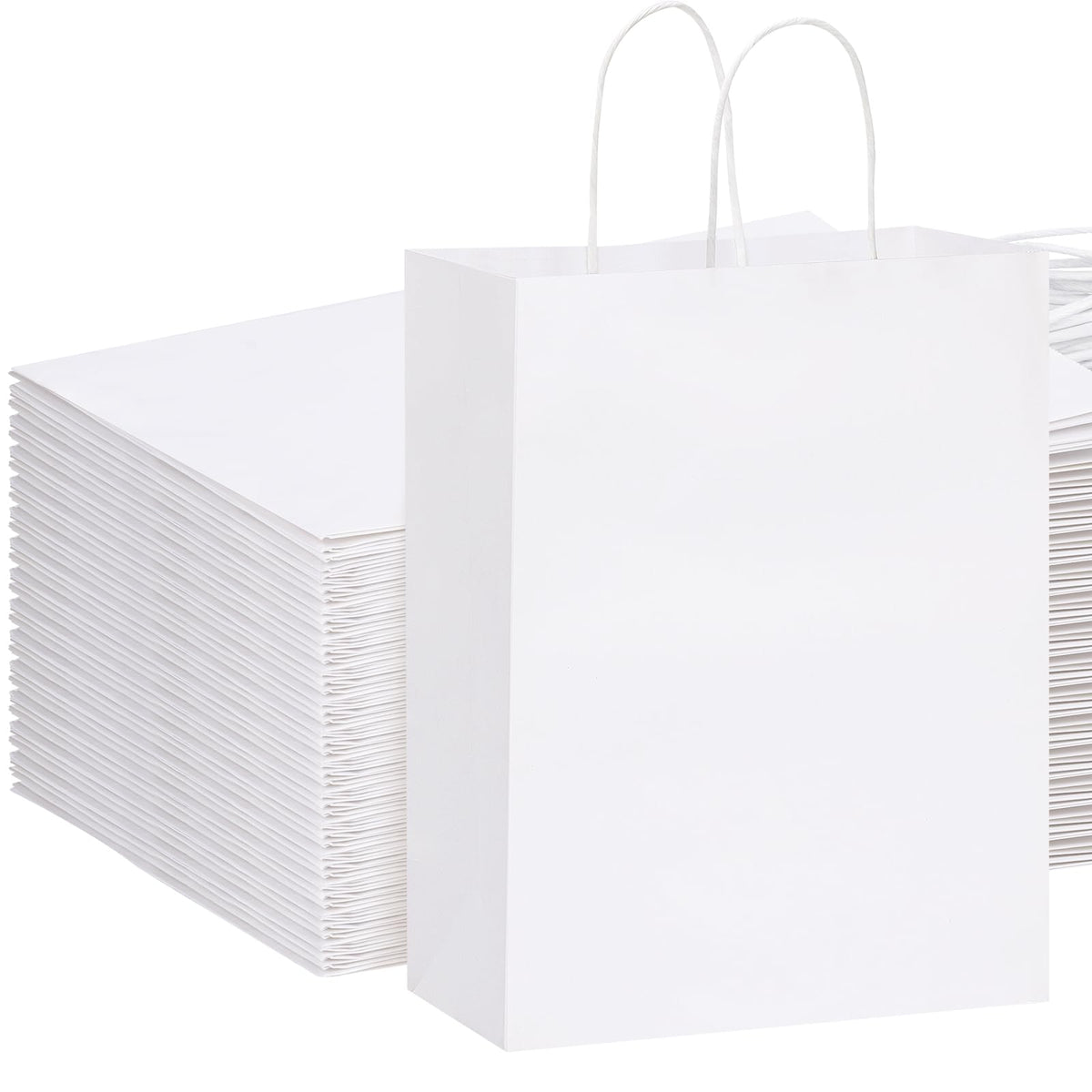 White Kraft Paper Gift Bags with Handles, 10 x 5 x 13 in, 100 ct
