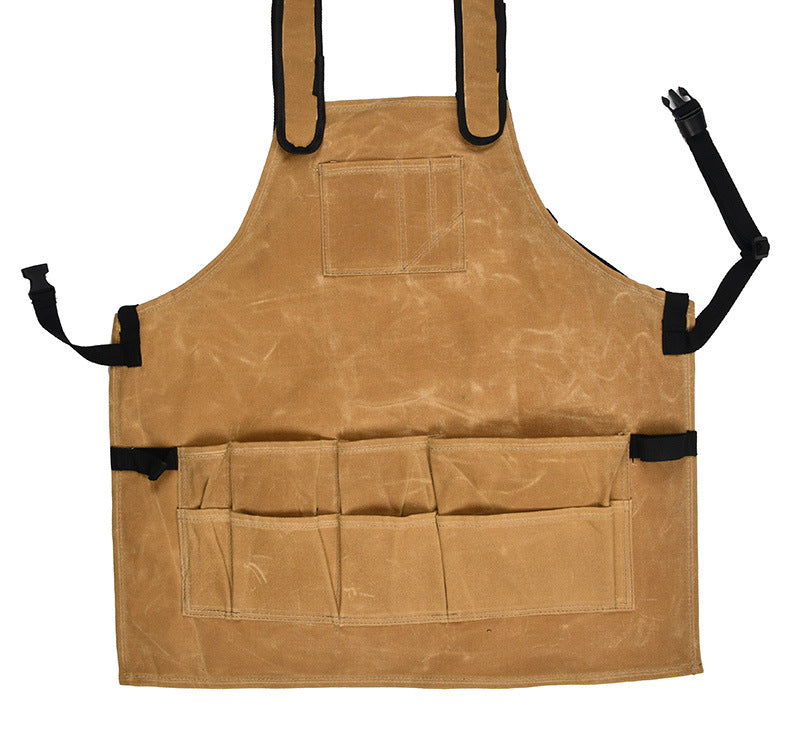 Khaki Waxed Canvas Multi-Pocket Work Apron
