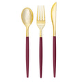 Two-Tone Cranberry and Gold Plastic Cutlery Set, 128 pc — view 1