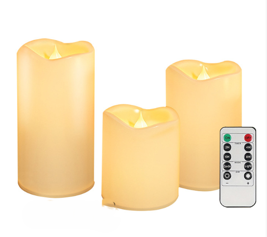 Beige LED Candle Set with Remote – 3 Pieces