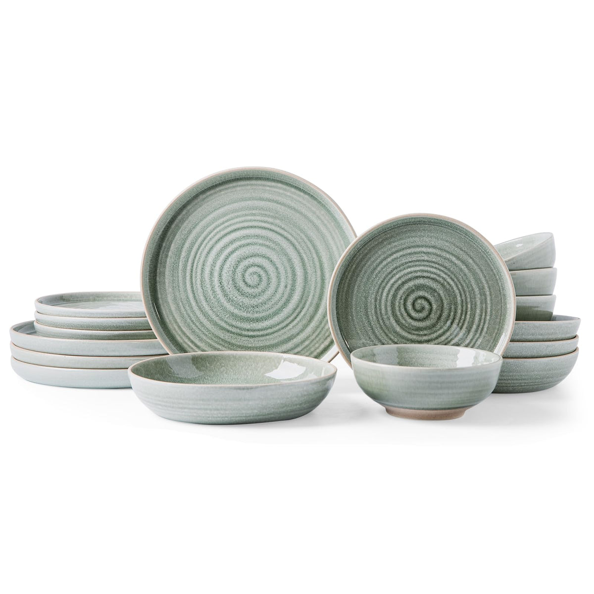 Hand-Painted Spiral Stoneware Dinnerware Set, 16-Piece