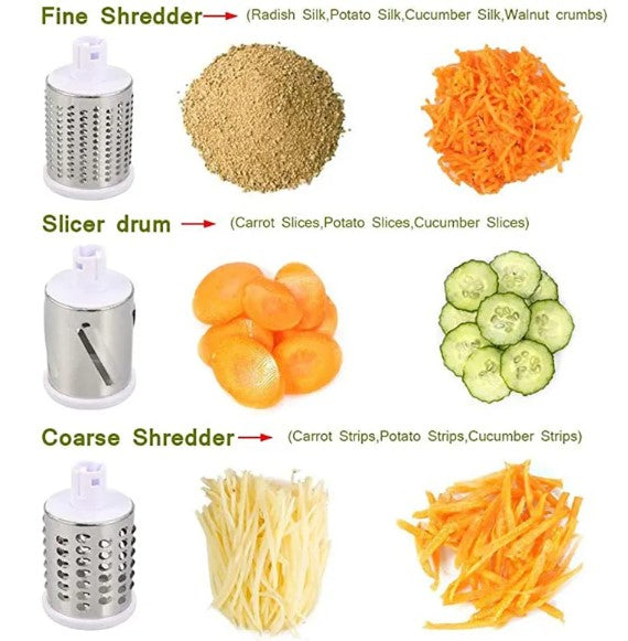 Rotary Vegetable Grater and Slicer with 3 Drums