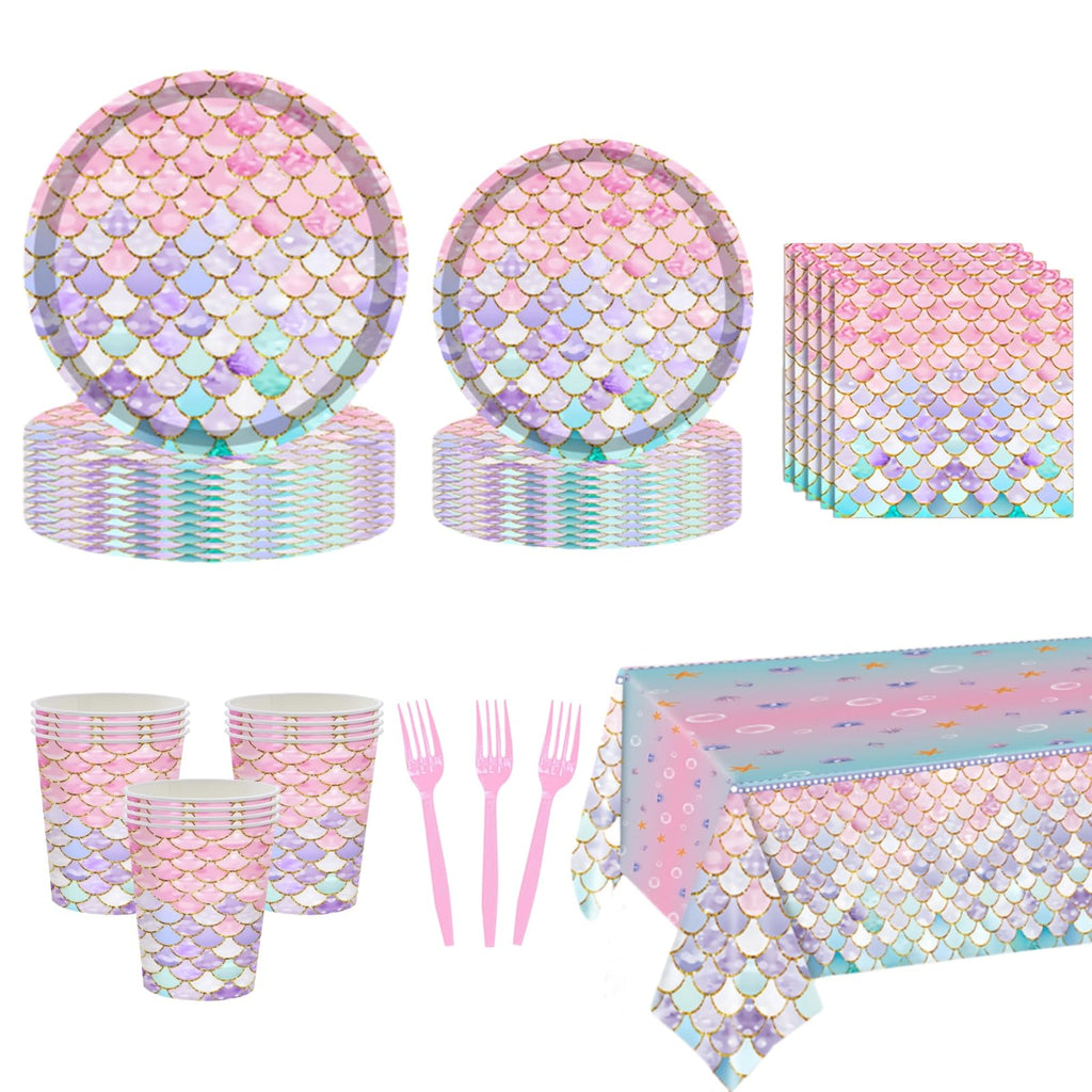 Pink Mermaid Party Tableware Set, 121 Pieces