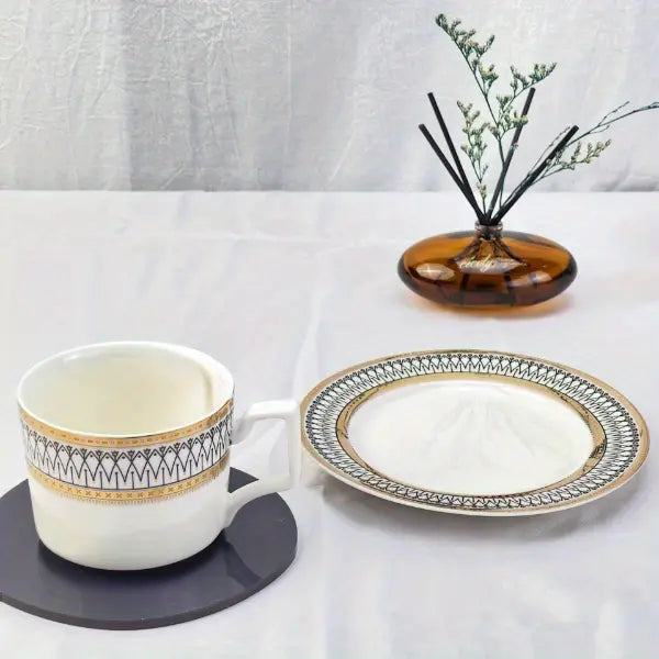 Golden-Edge Bone China Mug and Saucer