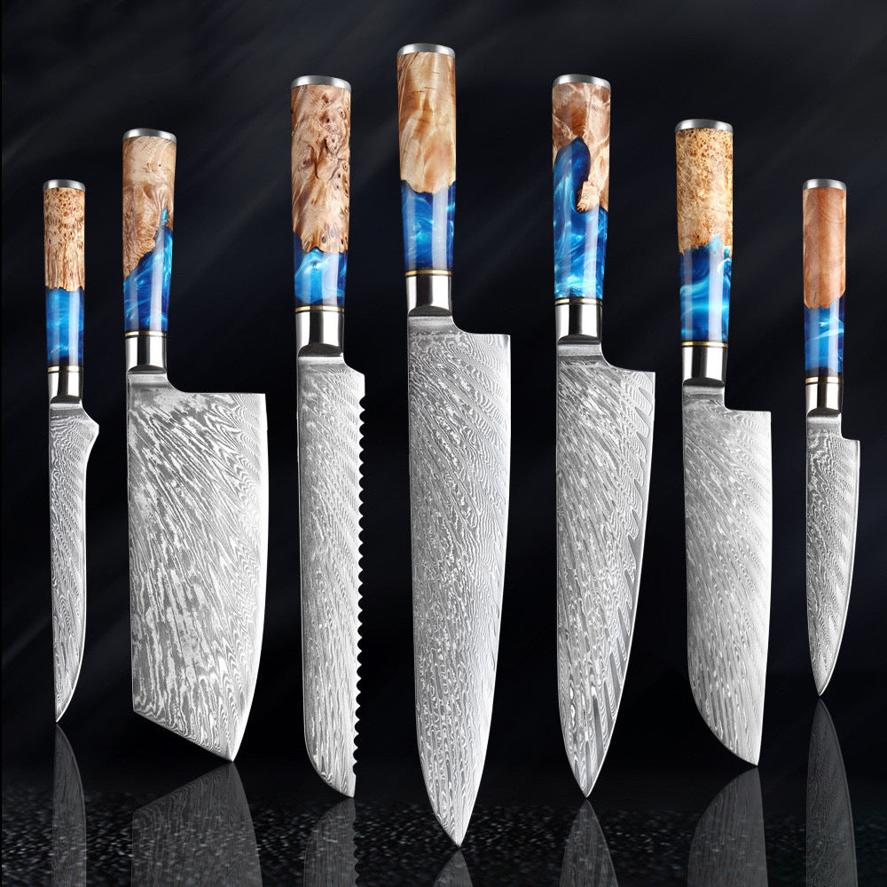 Damascus Pattern Steel Chef Knife & 7-Piece Set