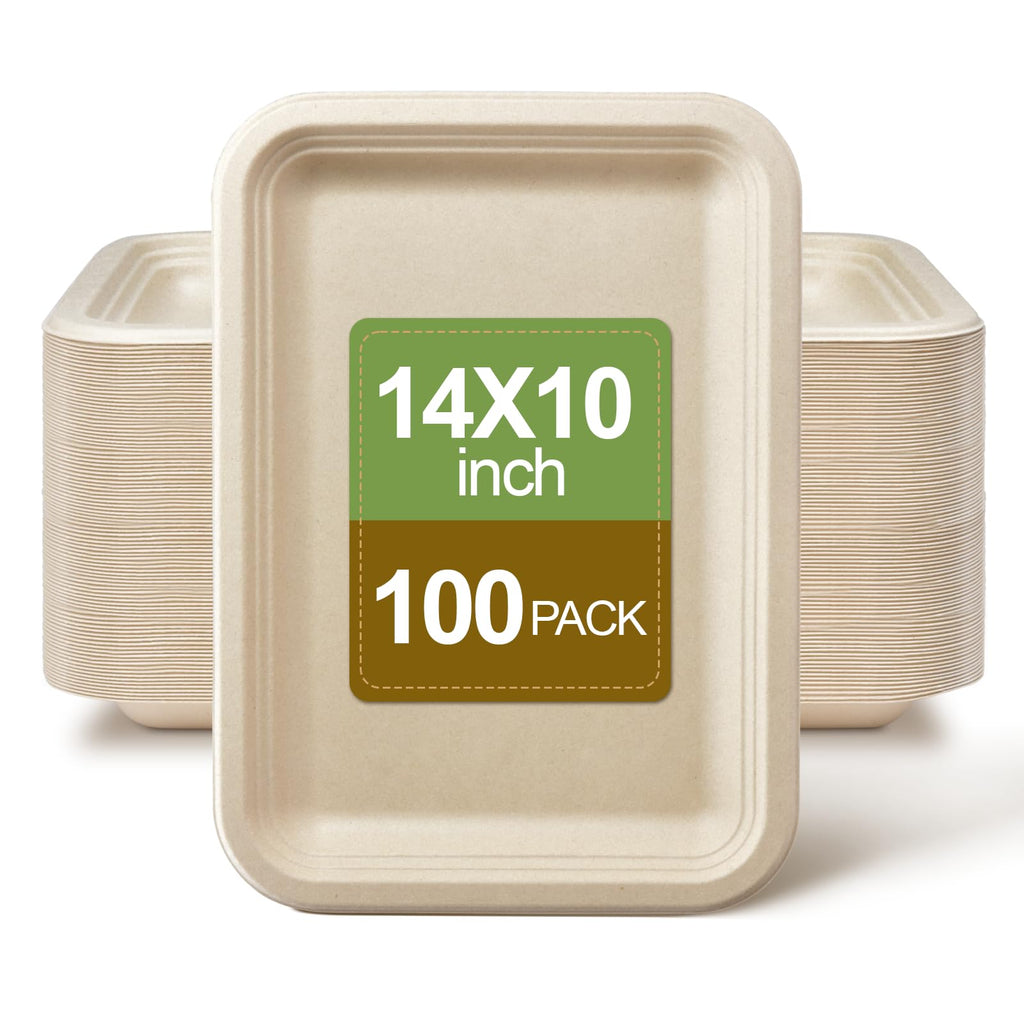 Compostable Paper Plates, 14 in, 100 pc