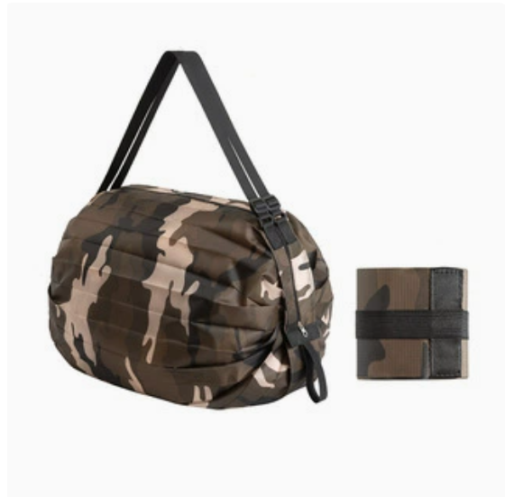 Foldable shopping tote in coffee camouflage print