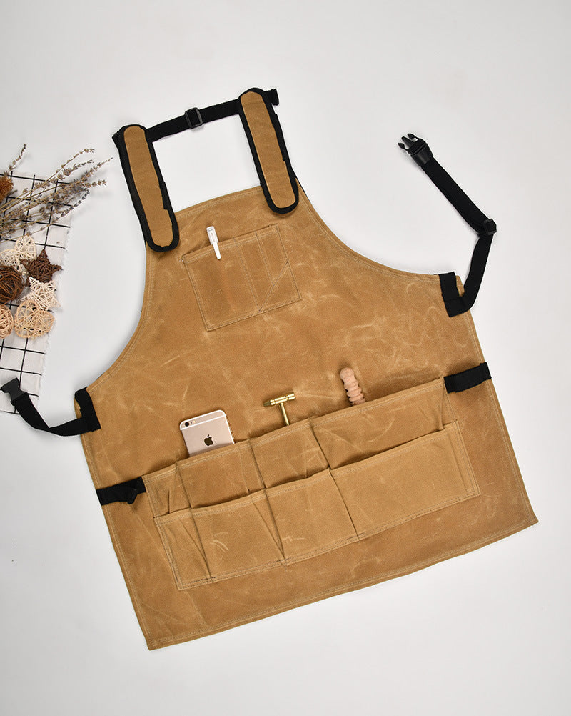 Khaki Waxed Canvas Multi-Pocket Work Apron
